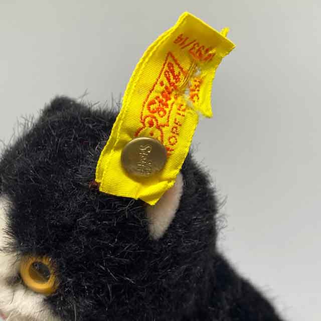 シュタイフ STEIFF ヴィンテージ黒白猫のぬいぐるみ Pussy ボタン