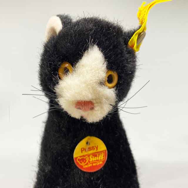シュタイフ STEIFF ヴィンテージ黒白猫のぬいぐるみ Pussy ボタン