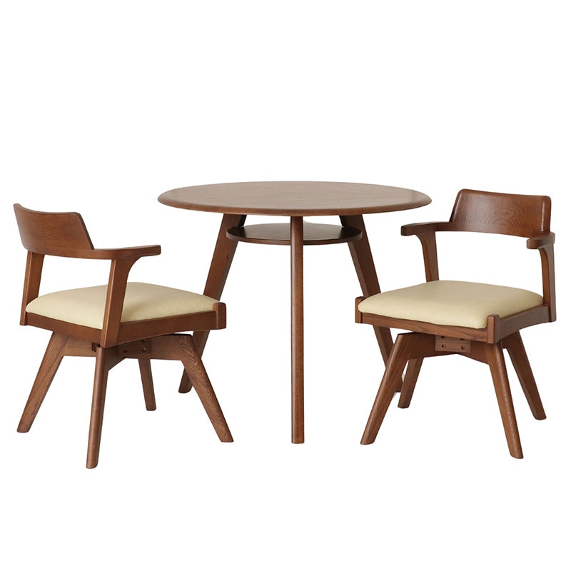 ダイニング3点セット RIGA テーブル90マルDT + 回転チェアAYT-20【大型