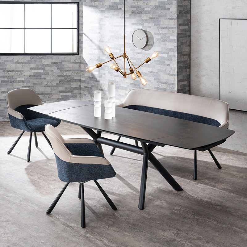 伸長ダイニングセット NICOLA セラミックテーブル 160EXT BK ＋ 回転