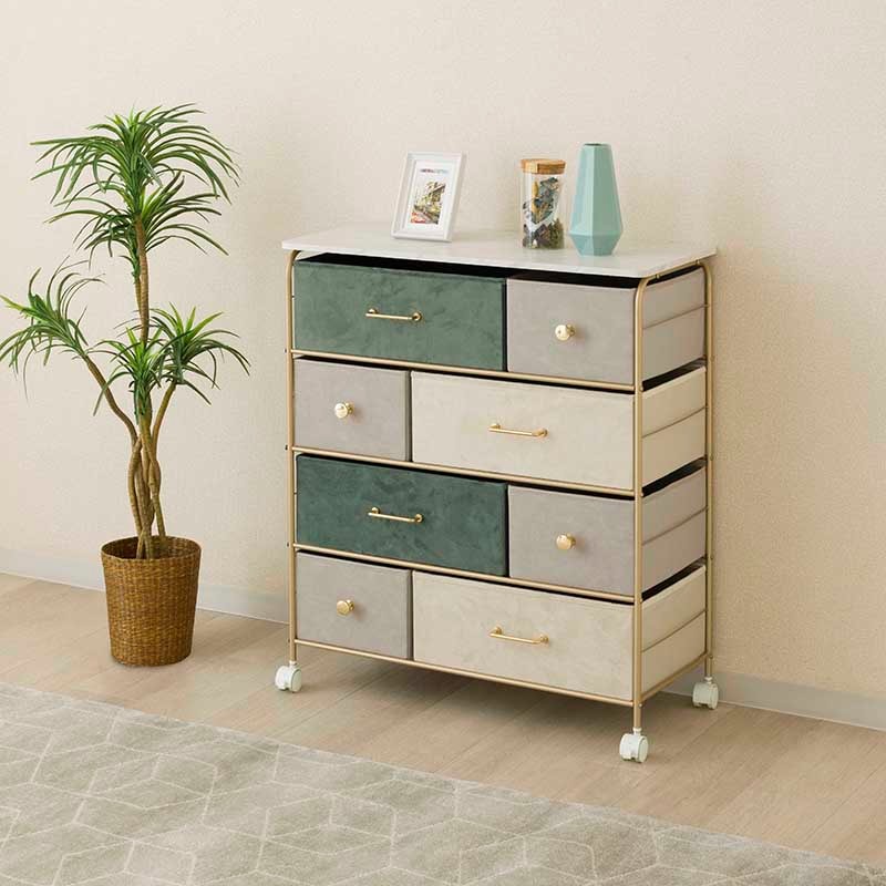 4段チェスト80W IF KT7686-4GN グリーン ゴールド【お客様組み立て商品