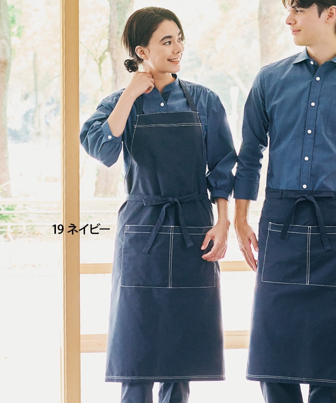 デニム調胸当てエプロン(首掛け)[男女兼用][ボストン商会製品] 27340