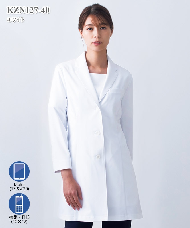 レディス白衣診察衣九分袖[KAZEN製品] KZN127｜THS-白衣通販・販売