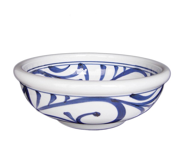 砥部焼・梅山窯・7寸玉縁鉢（内外唐草）【和食器通販e-tobeyaki.com】