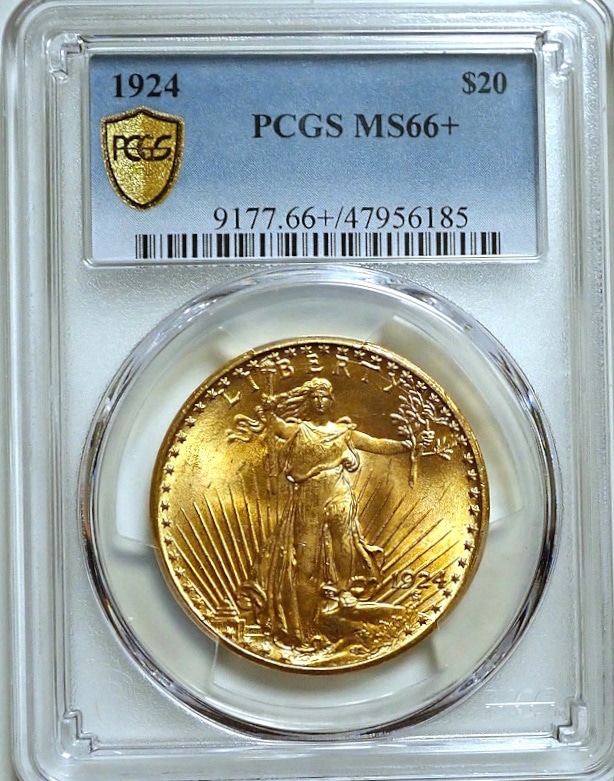 アメリカ1924年20ドル、PCGS-MS66+、準最高鑑定 | アンティーク