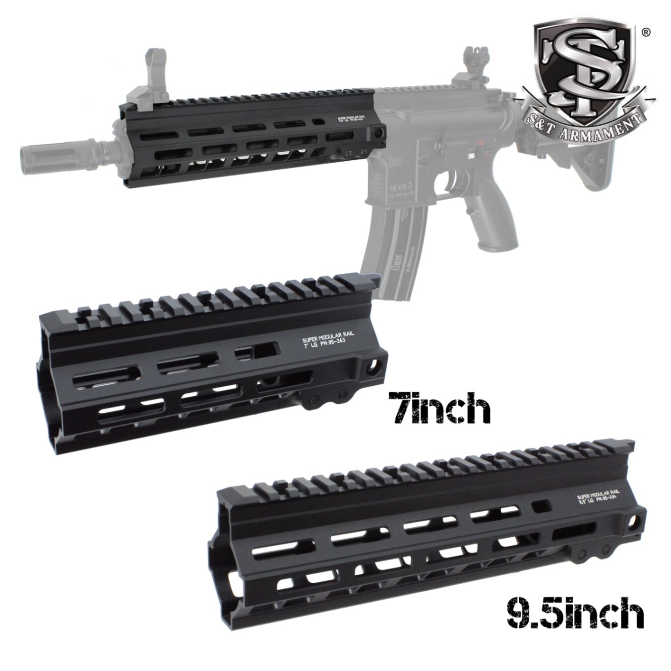S&T HK416用 Geissele SMRタイプ 7インチ ハンドガード BK