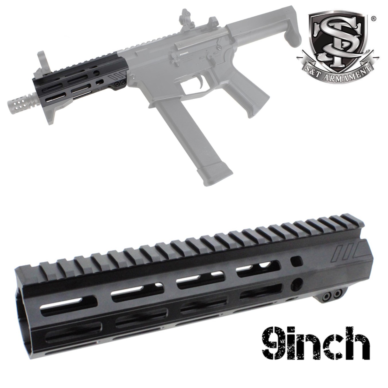 S&T ANGSTADT ARMS 9インチ MLOK ハンドガード BK