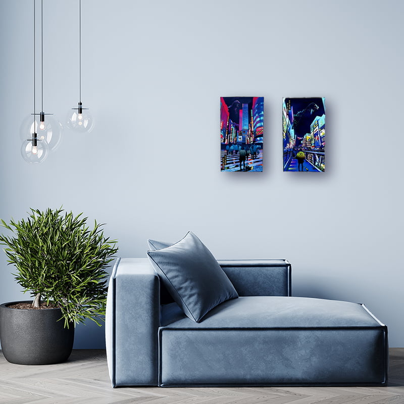 ネオン浮世絵 ゴジラ新宿之図 ファブリックボード｜浮世絵工房