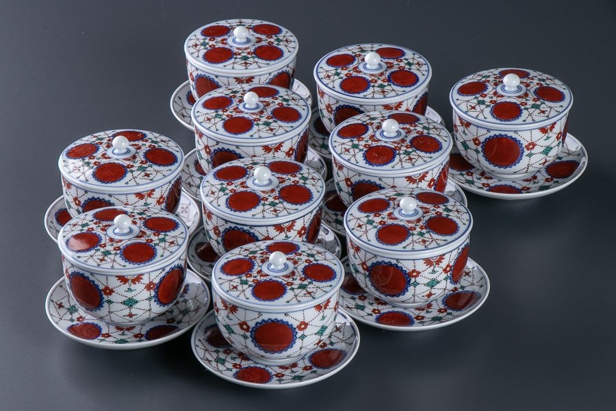 京焼】 赤玉瓔珞蓋付煎茶碗 汲出茶碗 10客セット 共箱 10409 | すべて