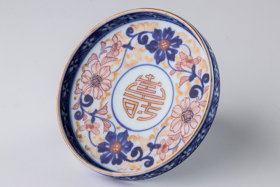 古伊万里】 大聖寺伊万里 金襴手花文小皿 4客セット 江戸後期 16468