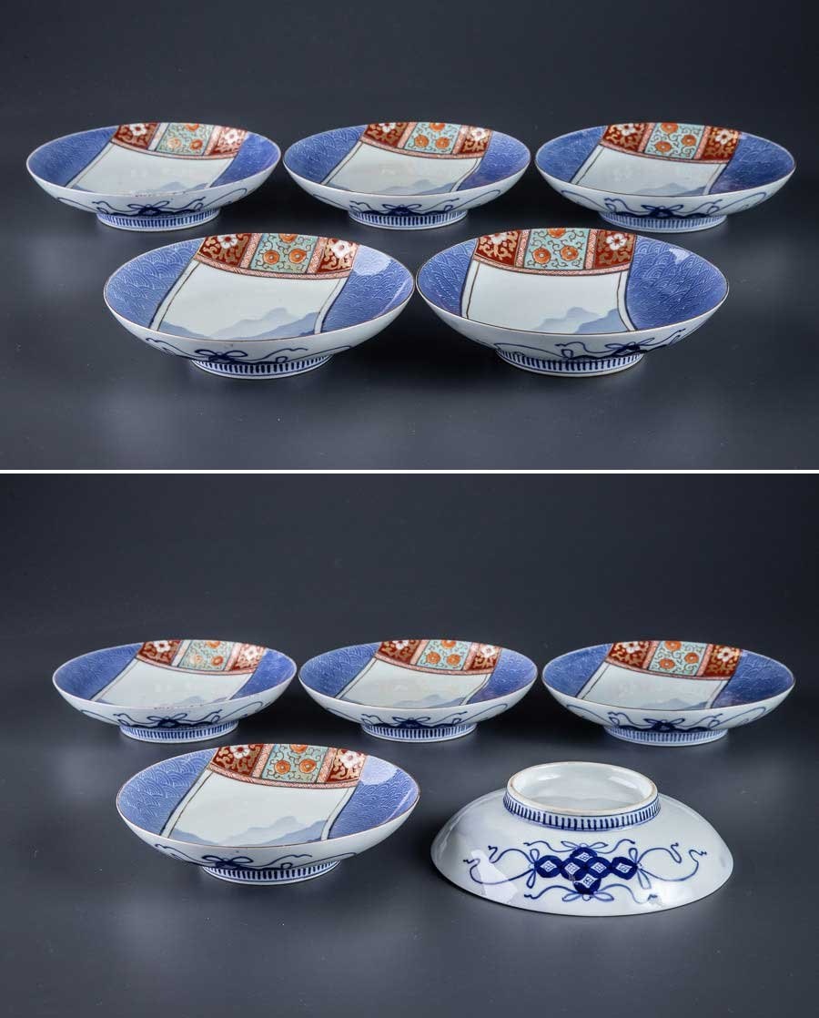 鍋島焼】 色鍋島 山水文高台皿 5客セット 箱付 12710 | アイテムから