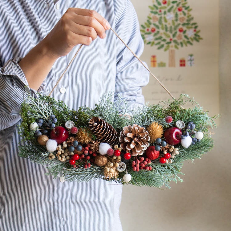 ギフトバッグ袋付き】クリスマス 雑貨「ナチュラル スワッグ 横型