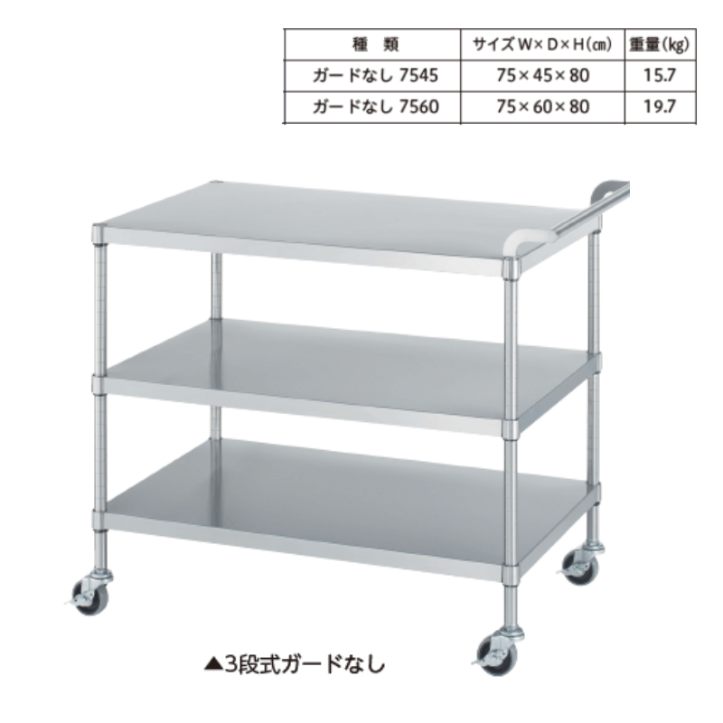 ステンレス給食ワゴン 3段式 1段ガード付き 7545 | 保育,整理用品