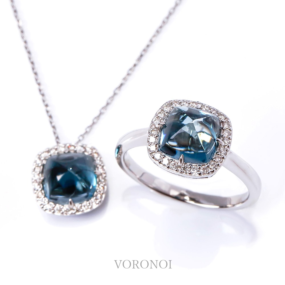 K10 MINAMO - Square - ダイヤモンド 取り巻き リング / ネックレス