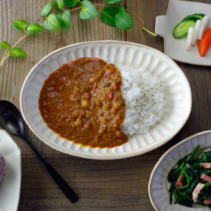 朝顔楕円(大) kinari 益子焼 オーバル 朝顔鉢 楕円皿 カレー皿