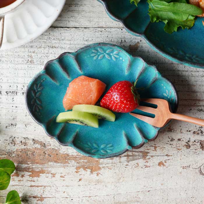 益子焼 ラビエ 小皿 シャビーターコイズ / シンデレラシリーズ わか