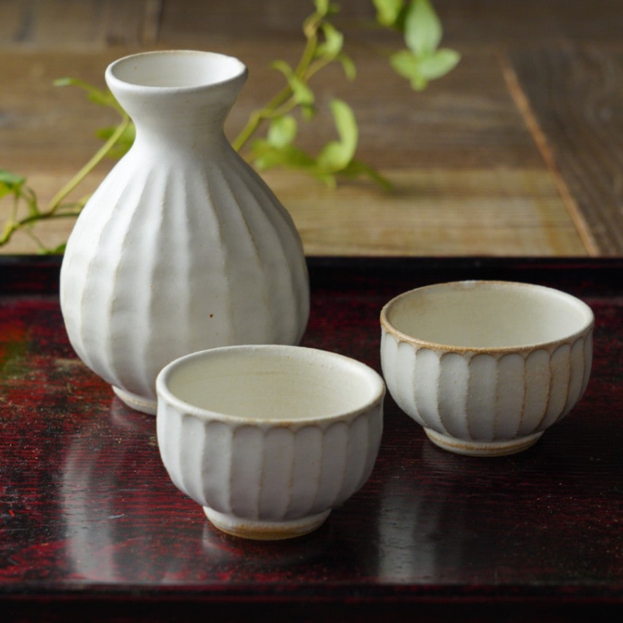 益子焼の酒器セット kinari 【徳利1点/ぐい呑み2点】 わかさま陶芸