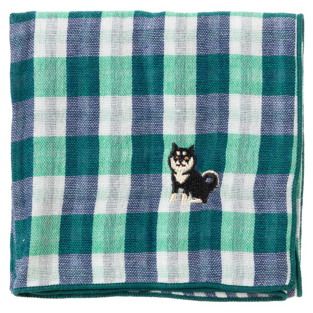わんこハンカチ 黒柴 刺繍入りガーゼハンカチ スーベニール Dog