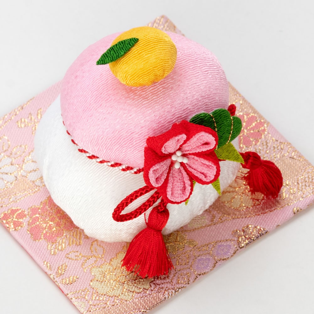 京都夢み屋 祝紅白鏡餅 (YE19-11) ちりめん細工の正月置き飾り New