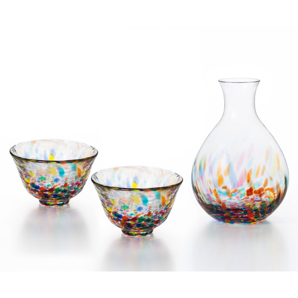 津軽びいどろ酒器セット ねぶた流し 徳利と盃のセット ガラス酒器 青森