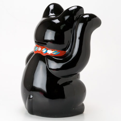 常滑焼 招き猫 8号小判黒猫貯金箱 右手上げ (143-52-86) 愛知県の工芸