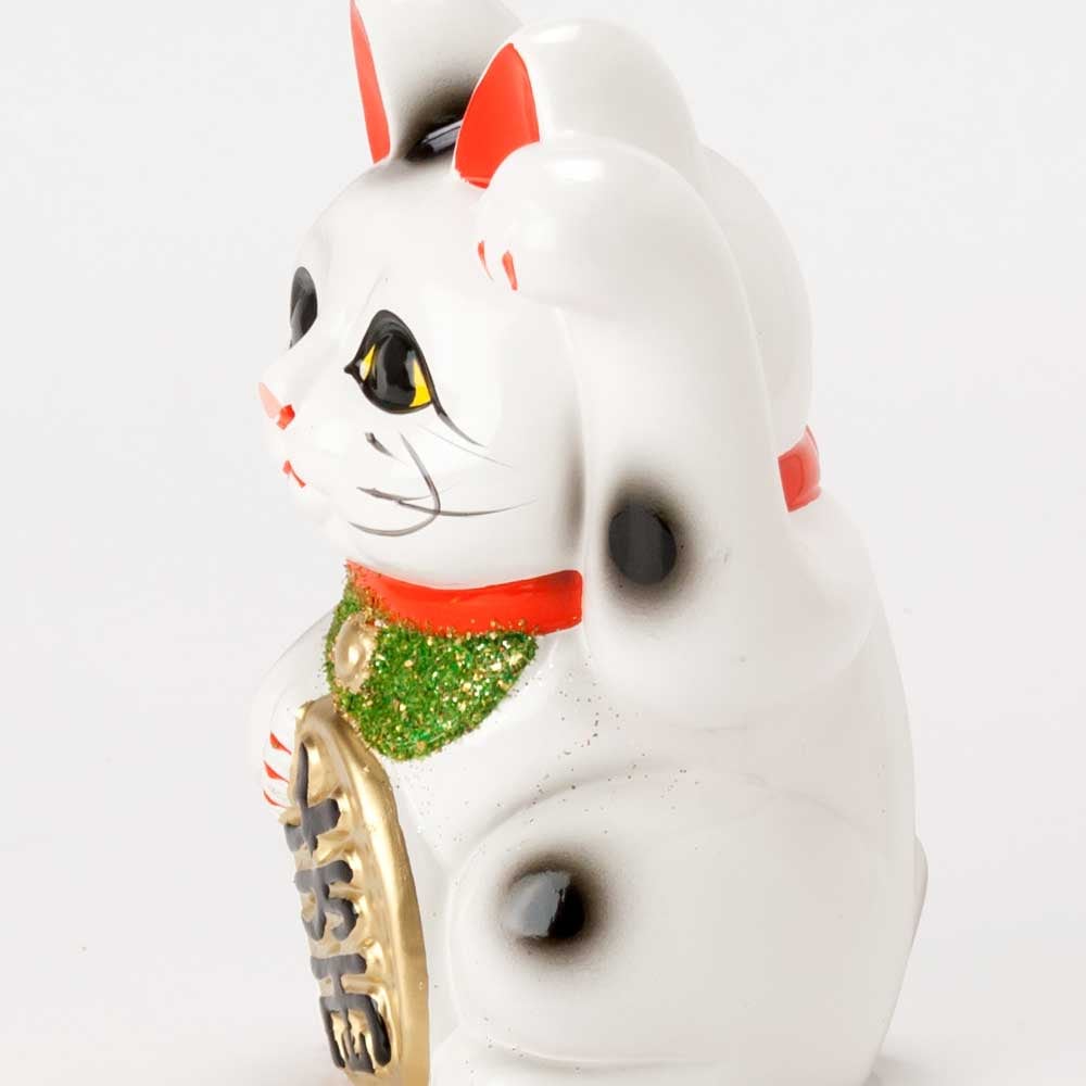 常滑焼 招き猫 4号小判白猫貯金箱 左手上げ (143-62-86) 愛知県の工芸