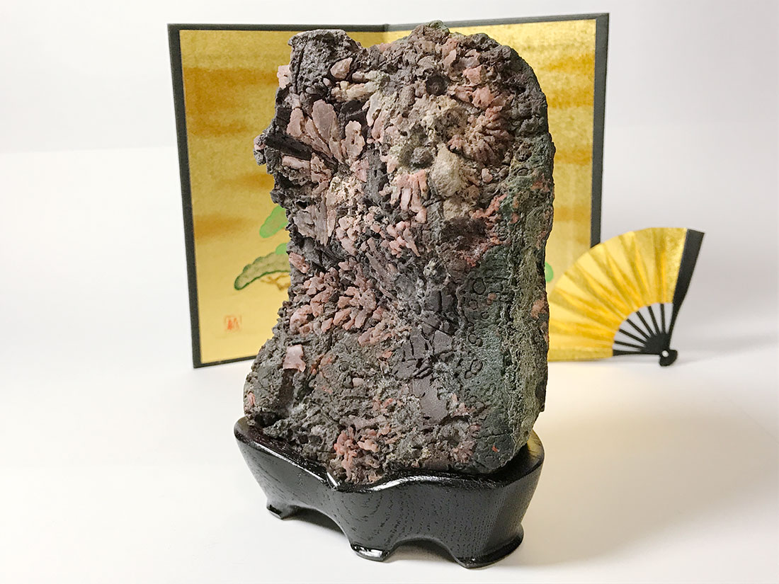 菊花石 【サバ菊】(木製台座付き)