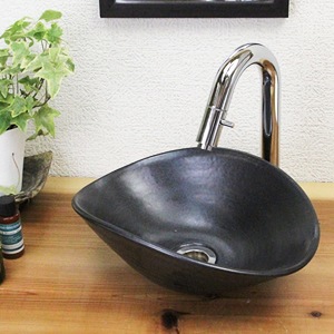 黒マット小判型手洗い鉢【ミニサイズ】信楽焼き手洗器！陶器の手水鉢