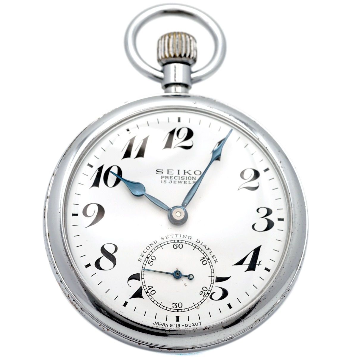 セイコー プレシジョン 懐中時計 青針 セコンドセッティング 鎖付き 15