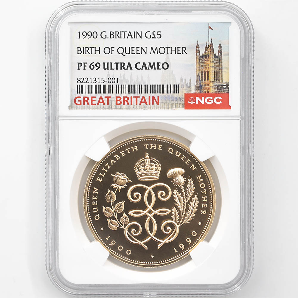 1990 英国 エリザベス2世 クイーンマザー生誕90周年記念 5ポンド 金貨