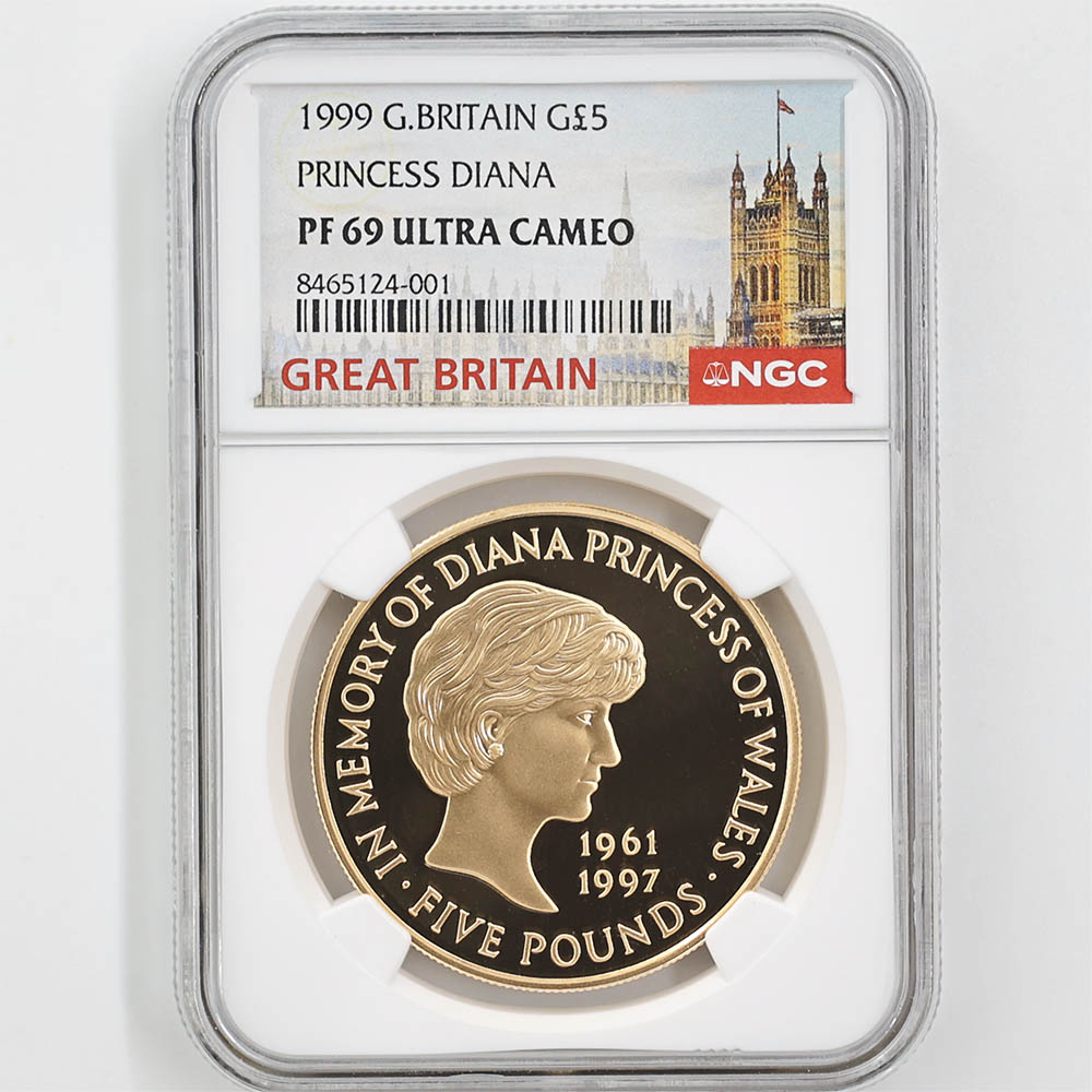 保留中 1999 英国 ダイアナ妃追悼記念 5ポンド 金貨 プルーフ NGC PF