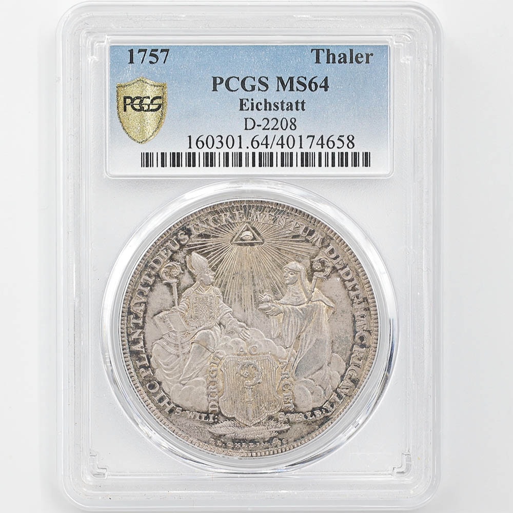 1757 ドイツ アイヒシュテット使徒座空位 1ターラー 銀貨 未使用 PCGS