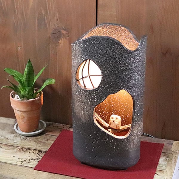 信楽焼 照明 信楽焼きあかり フクロウ照明 あんどん 陶器灯り 陶器照明