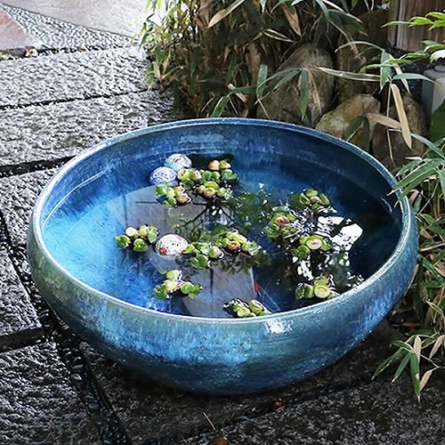 信楽焼 すいれん鉢 25号大型サイズ水鉢 手ひねり水鉢 信楽焼 金魚鉢