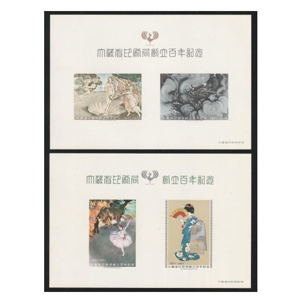 スーベニアカード 大蔵省印刷局創立100年記念 小型シート 2枚組