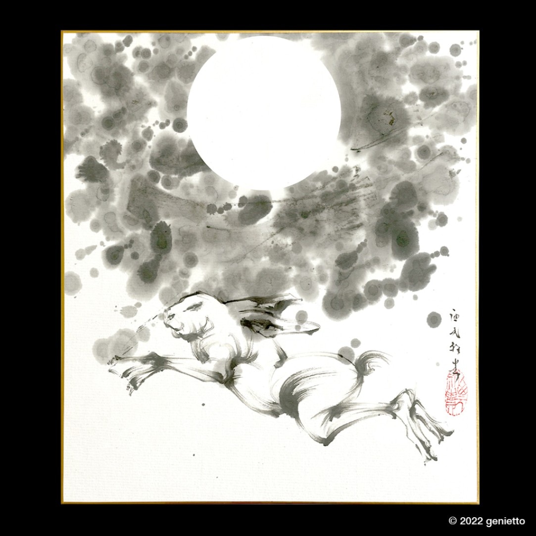 色紙絵「卯(う)」 | 墨絵・陶墨画アーティスト 西元祐貴 Yu-ki Nishimoto