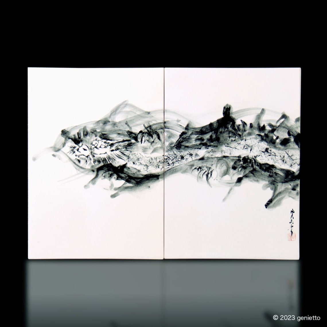 直筆陶墨画「白峰種蒔」 | 墨絵・陶墨画アーティスト 西元祐貴 Yu-ki