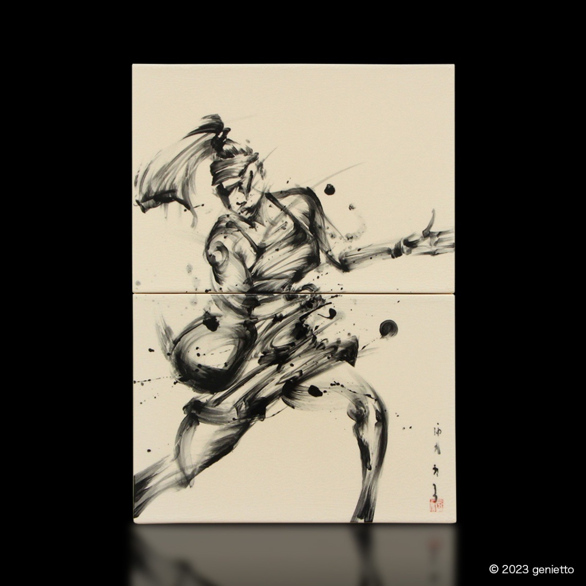 直筆陶墨画「華駿火勢」 | 墨絵・陶墨画アーティスト 西元祐貴 Yu-ki