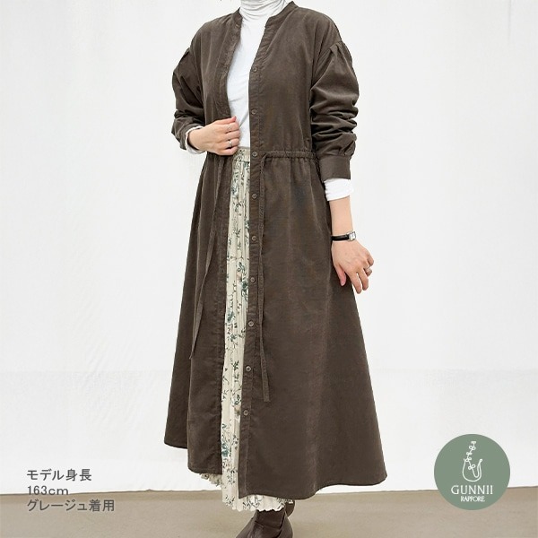 ワンピース 『コーデュロイ ドロストシャツワンピース グレージュ