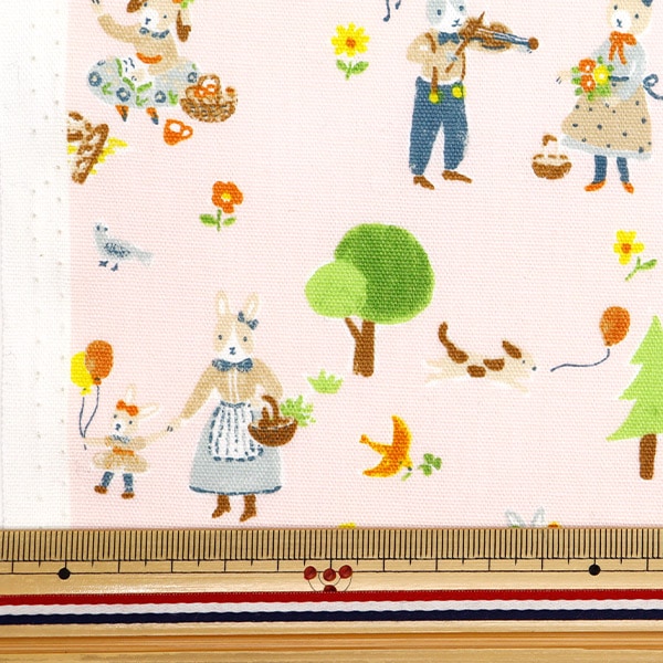 数量5から】 生地 『オックス カラフルキャンバス うさぎちゃんの音楽