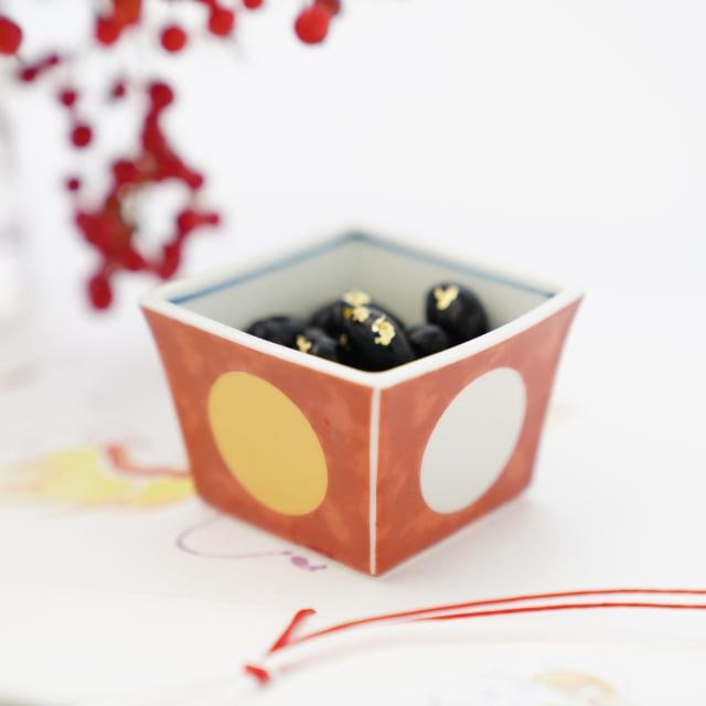 有田焼 錦赤濃金銀日月角小付