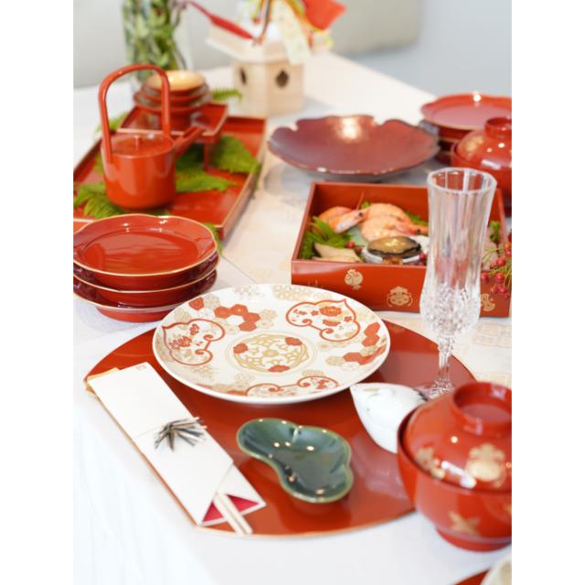 柿朱縁金 半月盆 越前塗 FOURGRACEオリジナル ｜ 四季折々のおしゃれな