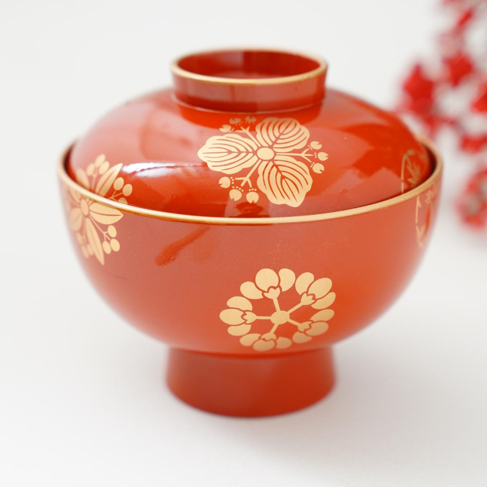 四季の花丸紋 雑煮椀 FOURGRACEオリジナル 柿朱 ｜ 四季折々の