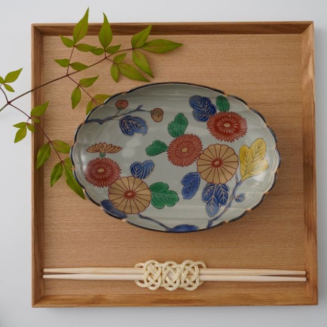 波佐見焼 古伊万里菊紋 楕円皿 ｜ 四季折々のおしゃれな和食器通販