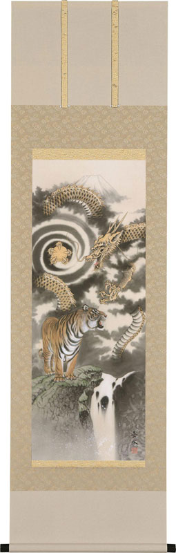 龍虎之図 掛軸 「高級桐箱付き」