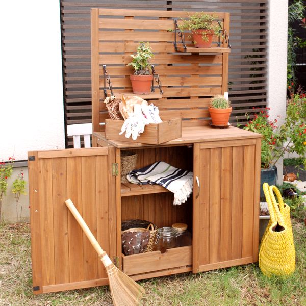 木製収納庫 物置 背面パネル付き 幅80cm YB-202NW80 ※北海道＋3000円