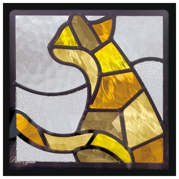 ステンドグラス (SH-D41) 200×200×18mm 一部鏡面ガラス 猫 デザイン