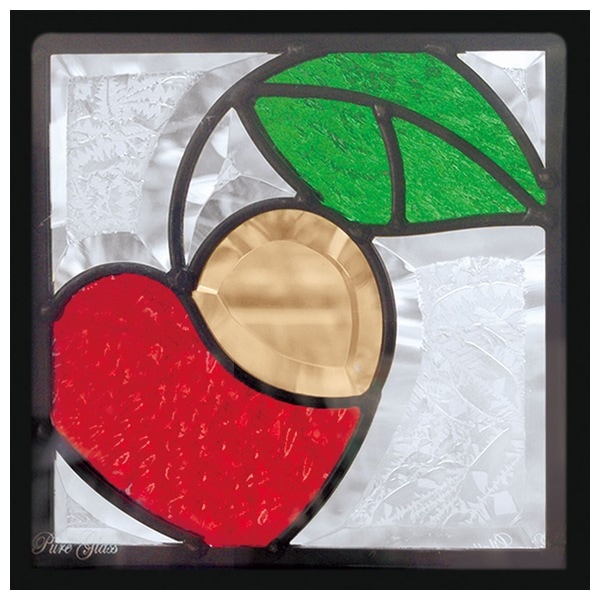 ステンドグラス (SH-D44) 200×200×18mm 一部鏡面ガラス さくらんぼ