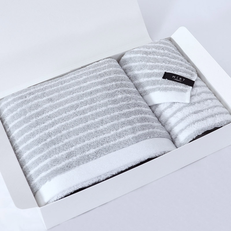 専用❤みかん＊もちふわ❤ヘアドライタオル❤モノクロりぼんボーダー☆ブルー★やや細 MiRT ボーダーギフトセット（BT・FT）<br>Gray | ギフトセット一覧