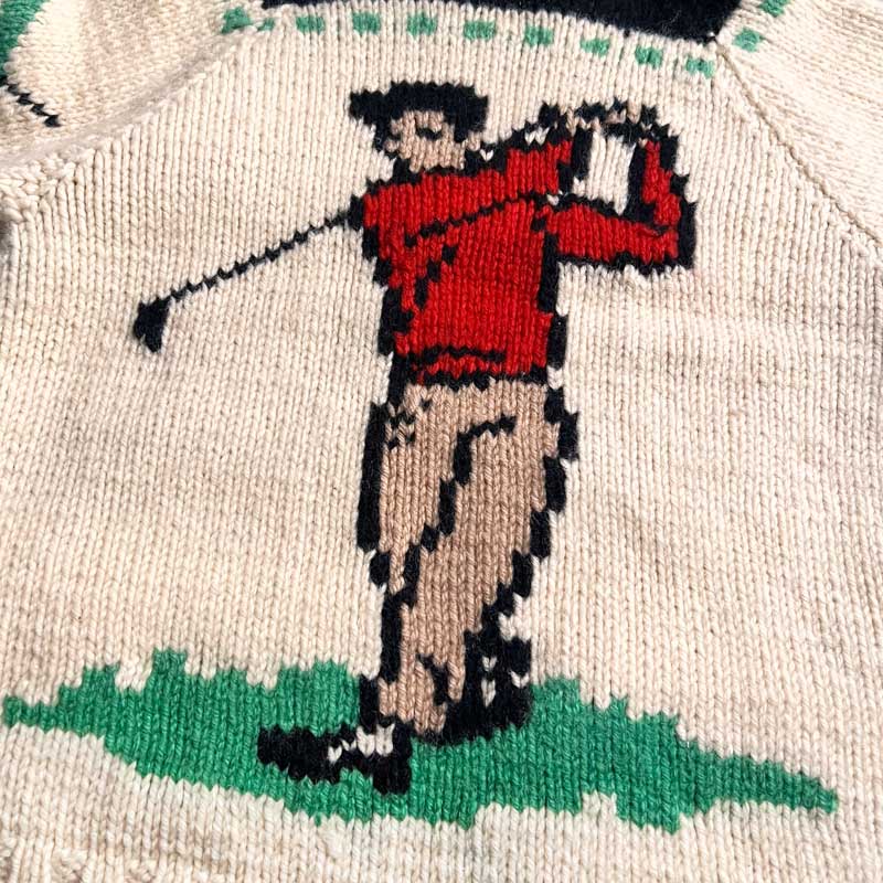 50-60'S Cowichan Golf Pattern Sweater Lightning Zipper 50-60年代